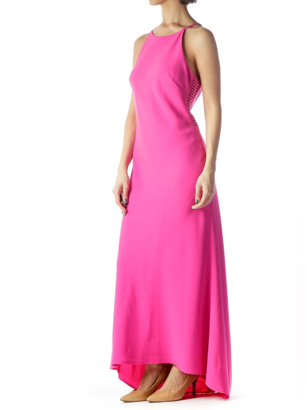 Calvin Klein Halter A-Line Maxi Formal Gown 8 Pink Dress Wedding Bridesmaid